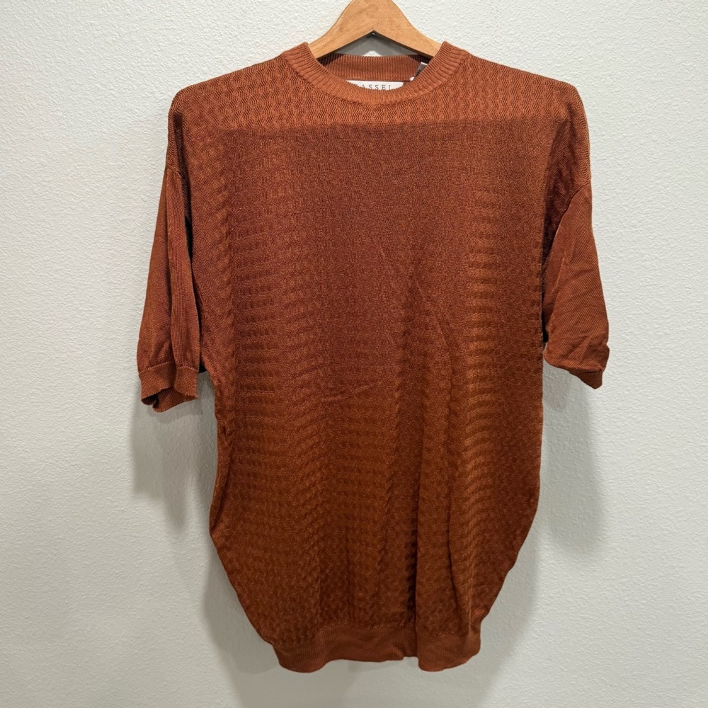 Cassel Oversized Bronze/Burnt Orange 🧡 Knit Sweater T‑Shirt — M — Cozy + Stylish